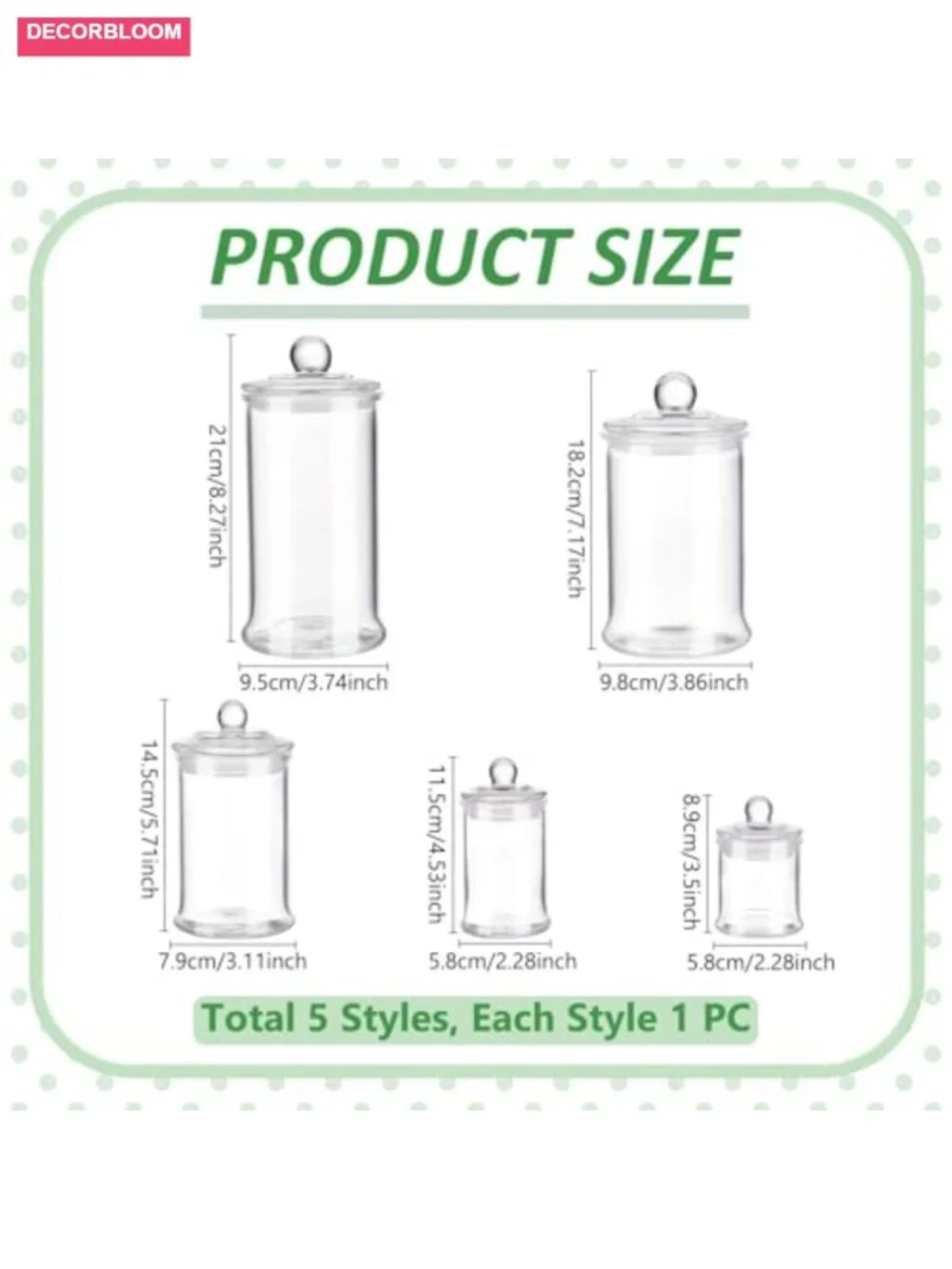 Set of 5 Glass Apothecary Jars with Lids, Storage Canisters with Stickers